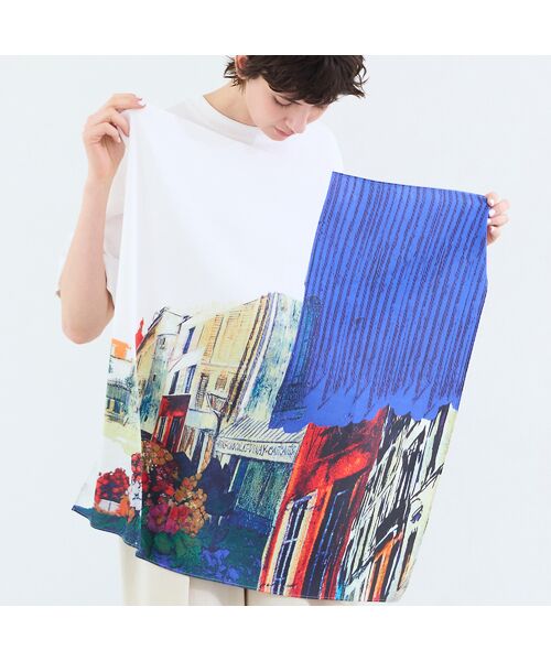 R-ISM / リズム バンダナ・スカーフ | 【トレンドアイテム・洗える】ランドスケーププリントスカーフ（ブルー）