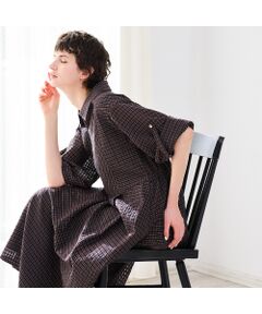 【尾州素材・洗える】シアーチェックシャツワンピース
