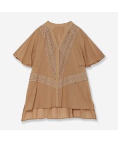 【洗える・清涼感・S/M/Lサイズ】コットンレースコンビブラウス