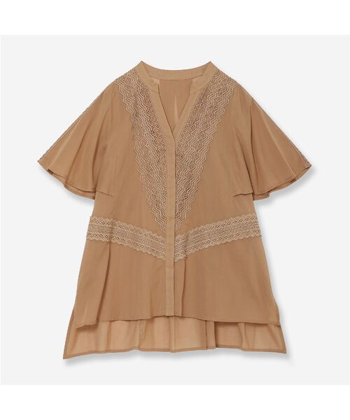 R-ISM / リズム シャツ・ブラウス | 【洗える・清涼感・S/M/Lサイズ】コットンレースコンビブラウス（キャメル）