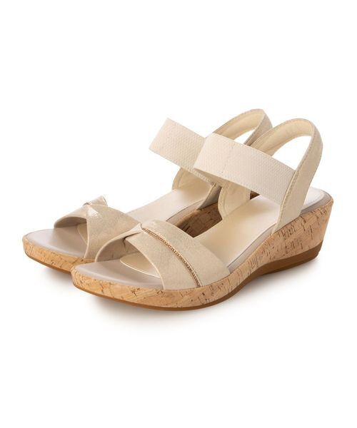 Riz raffinee / リズラフィーネ サンダル | ラインストーン付きウエッジソールサンダル（ゴールド）