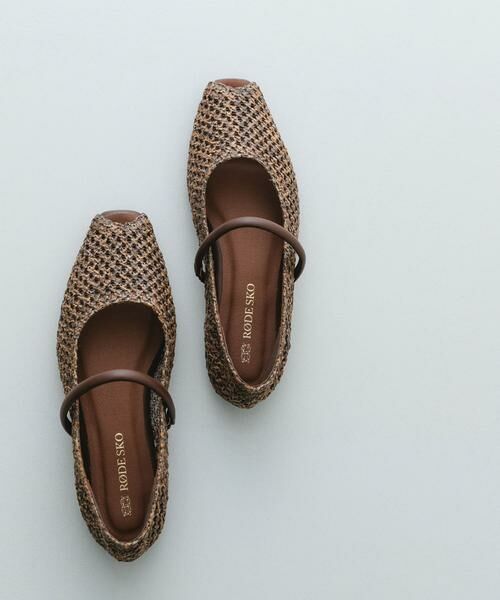 RODE SKO / ロデスコ シューズ | ピープトゥベルトメッシュフラット（ブラウン）