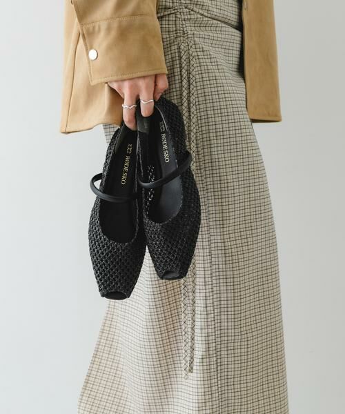 RODE SKO / ロデスコ シューズ | ピープトゥベルトメッシュフラット（ブラック）