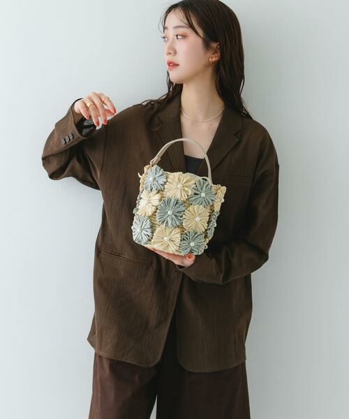 RODE SKO / ロデスコ ショルダーバッグ | フラワーモチーフ雑材バケツバッグ | 詳細1