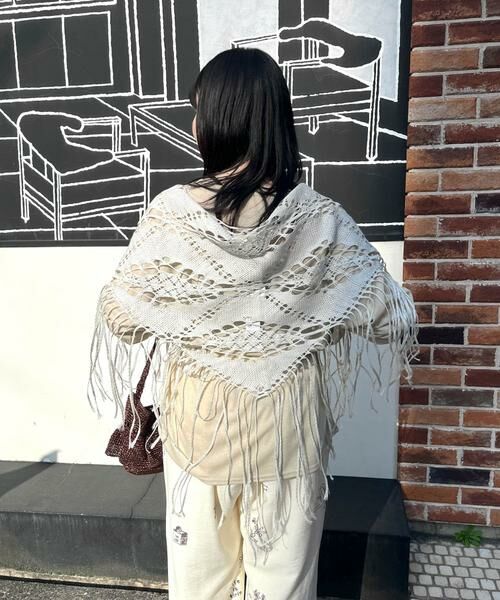 RODE SKO / ロデスコ マフラー・ショール・スヌード・ストール | ASAUCE MELER　ギマコットントライアングルレースストール | 詳細1