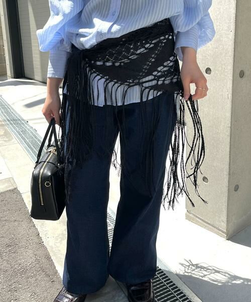 RODE SKO / ロデスコ マフラー・ショール・スヌード・ストール | ASAUCE MELER　ギマコットントライアングルレースストール（ブラック）