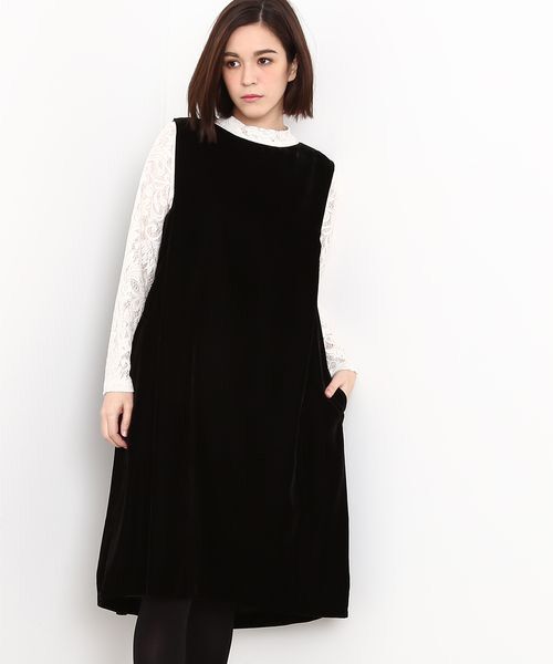【THE DRESS #16】no-sleeve velour onepiece