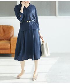 【WEB限定】【SS/S/Lサイズあり】麻調スキッパーブラウス×フレアスカートセットアップ