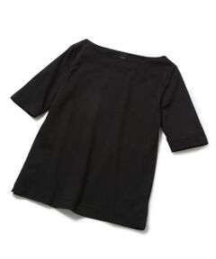 【洗える】スビンコットン5分袖ボートネックTシャツ