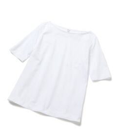 【洗える】スビンコットン5分袖ボートネックTシャツ