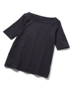 【洗える】スビンコットン5分袖ボートネックTシャツ