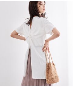 【洗える】【おうち服】バックツイストチュニックカットソー