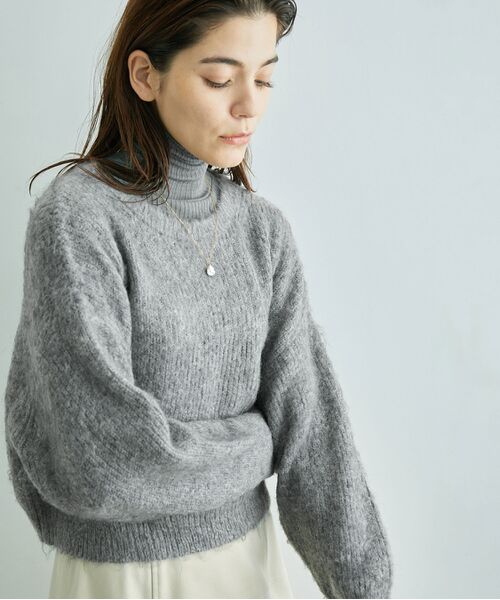 【WEB限定】アルパカシャギークルーネックショートニット