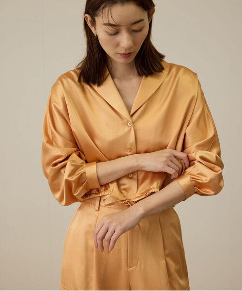ブラウス シャツ 「洗える」シャイニーサテンブラウス/セットアップ対応 レディース セール】 【洗える】シャイニーサテンブラウス/セットアップ対応