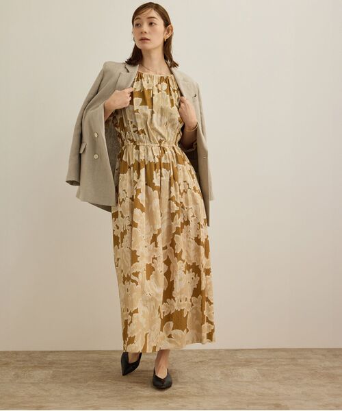 ROPE'/ロペ 【DEVEAUX(デヴォー)】別注ボカシフラワーウエストギャザーワンピース/洗える ブラウン系(23) F ROPE'/ロペ 【DEVEAUX(デヴォー)】別注ボカシフラワーウエストギャザーワンピース/洗える ブラウン系(23) F