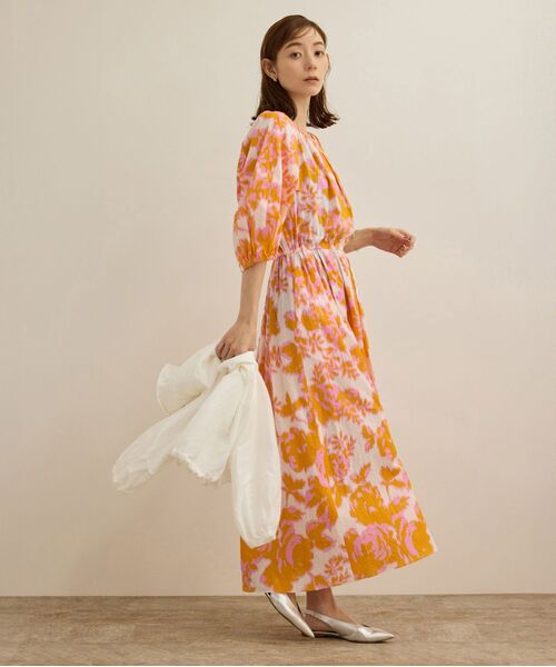 ROPE'/ロペ 【DEVEAUX(デヴォー)】別注ボカシフラワーウエストギャザーワンピース/洗える オレンジ系(71) F ROPE'/ロペ 【DEVEAUX(デヴォー)】別注ボカシフラワーウエストギャザーワンピース/洗える オレンジ系(71) F