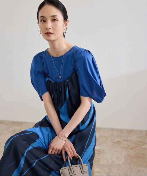 ROPE'/ロペ 【DEVEAUX(デヴォー)】エクスペンド リーフキャミワンピース/洗える ブルー(44) F ROPE'/ロペ 【DEVEAUX(デヴォー)】エクスペンド リーフキャミワンピース/洗える ブルー(44) F