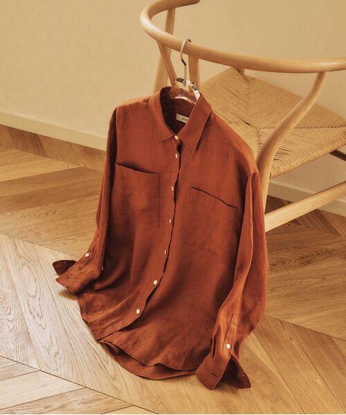 ROPE'/ロペ 【洗える】ヨーロピアンリネンベーシックシャツ/一部セットアップ対応 ブラウン(22) F ROPE'/ロペ 【洗える】ヨーロピアンリネンベーシックシャツ/一部セットアップ対応 ブラウン(22) F