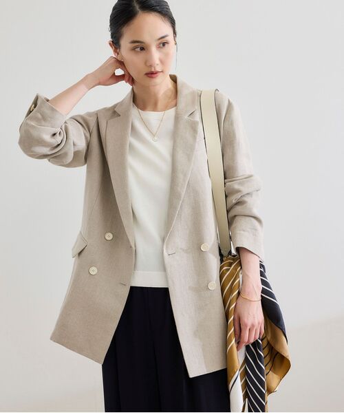 ROPE'/ロペ 尾州リネンダブルブレストジャケット ベージュ(27) 38 ROPE'/ロペ 尾州リネンダブルブレストジャケット ベージュ(27) 38