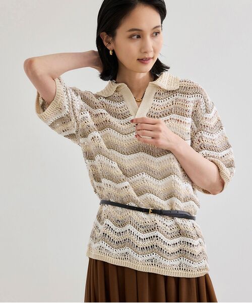 セール】 【COOHEM（コーヘン）】ZIGZAG SUKASHI KNIT PULLOVER