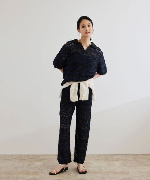 巻こ  MASTERSEED SINGLE JERSEY SLIT DETAIL PANTS(FREE SIZE Black