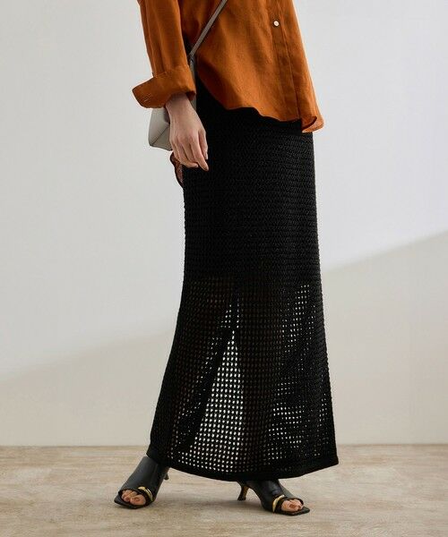 ROPE' / ロペ ミニ・ひざ丈スカート | ラメメッシュスカート/セットアップ対応(ブラック(01))