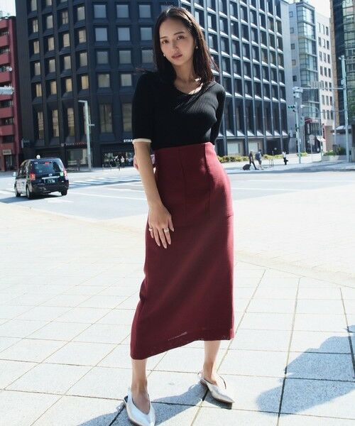 ROPE' / ロペ ミニ・ひざ丈スカート | リネンライク ポケット付きタイトスカート/イージーケア | 詳細1