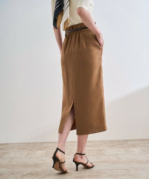 ROPE' / ロペ ミニ・ひざ丈スカート | リネンライク ポケット付きタイトスカート/イージーケア(ブラウン系(22))