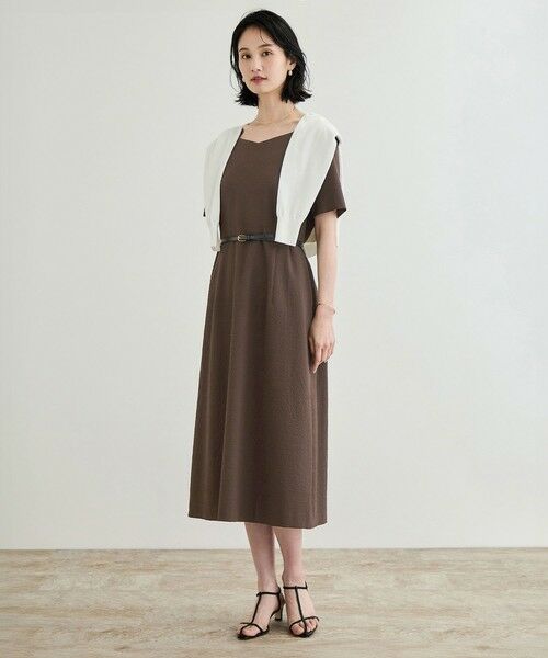 ROPE'/ロペ 【洗える】スクエアーネックワンピース(ジャガード/サッカー素材) ブラウン系(22) 38 ROPE'/ロペ 【洗える】スクエアーネックワンピース(ジャガード/サッカー素材) ブラウン系(22) 38