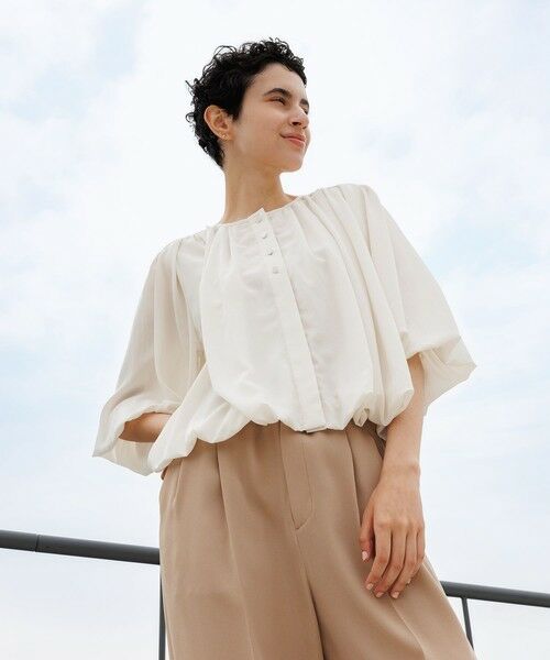 ROPE' / ロペ シャツ・ブラウス | 【洗える】フェイディドフラワープリント・無地ブラウス | 詳細2