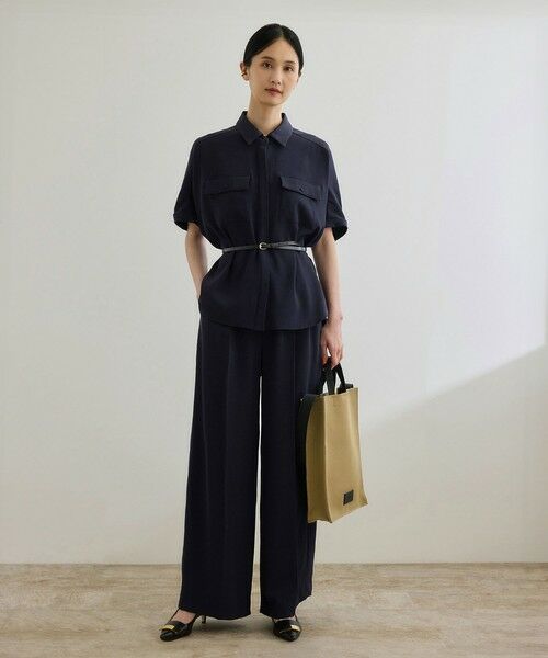 ROPE' / ロペ シャツ・ブラウス | 【洗える・カセット服】バックサテン ドルマンブラウス/お仕事・通勤・セットアップ対応（ネイビー(40)）