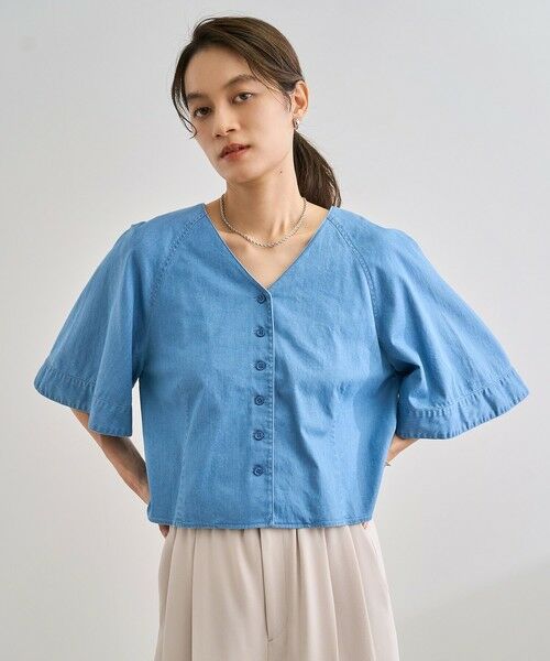 ROPE'/ロペ カーディ半袖ブラウス/洗える ブルー系(45) F ROPE'/ロペ カーディ半袖ブラウス/洗える ブルー系(45) F