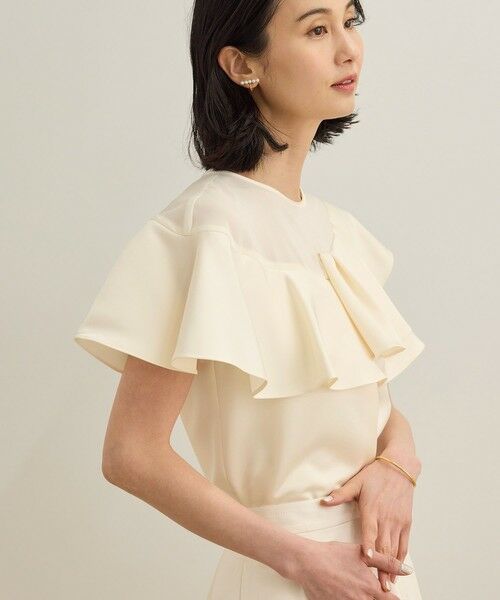 ROPE'/ロペ サテンラッフルブラウス/洗える オフホワイト(15) F ROPE'/ロペ サテンラッフルブラウス/洗える オフホワイト(15) F