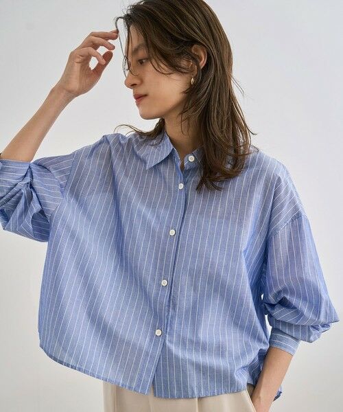 ROPE' / ロペ シャツ・ブラウス | 【洗える】コットンシアークロップドシャツブラウス（ブルー系(45)）