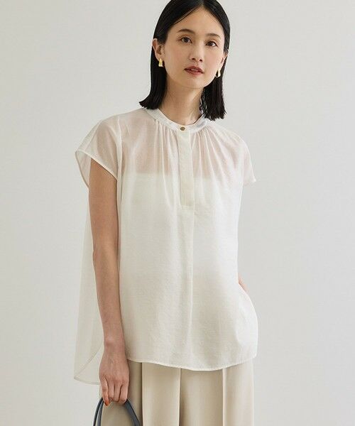 ROPE'/ロペ 【洗える】キュプラシルク フレンチスリーブブラウス ホワイト(10) F ROPE'/ロペ 【洗える】キュプラシルク フレンチスリーブブラウス ホワイト(10) F