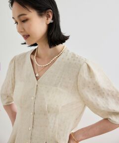 ROPE' / ロペ シャツ・ブラウス | 【洗える・羽織にもなる】Vネック5分袖パフスリーブブラウス