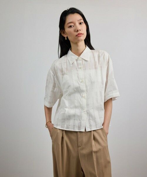 ROPE' / ロペ シャツ・ブラウス | 【洗える】シアーチェッククロップド5分袖シャツ/セットアップ対応 | 詳細1