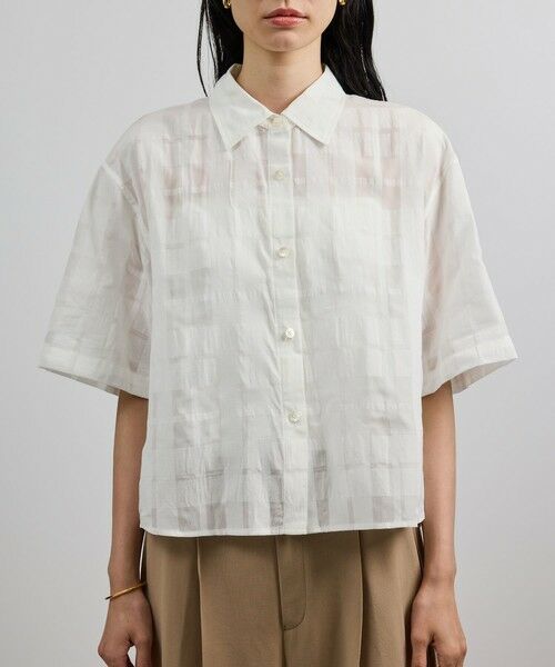 ROPE' / ロペ シャツ・ブラウス | 【洗える】シアーチェッククロップド5分袖シャツ/セットアップ対応 | 詳細11