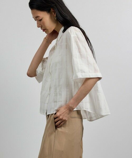 ROPE' / ロペ シャツ・ブラウス | 【洗える】シアーチェッククロップド5分袖シャツ/セットアップ対応 | 詳細2