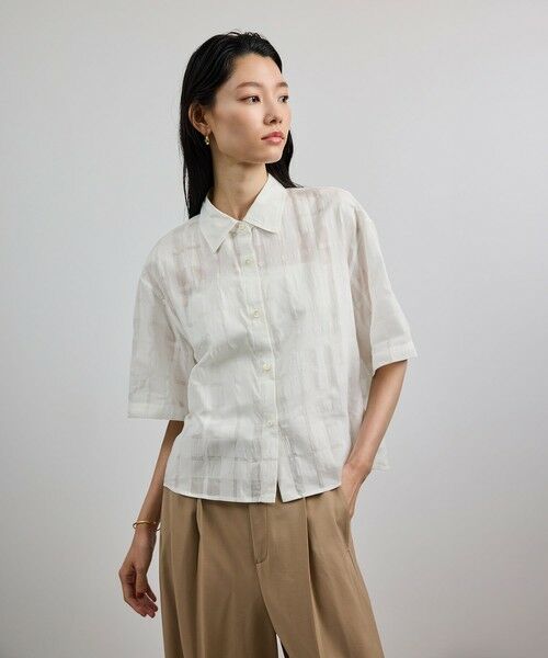 ROPE' / ロペ シャツ・ブラウス | 【洗える】シアーチェッククロップド5分袖シャツ/セットアップ対応 | 詳細20