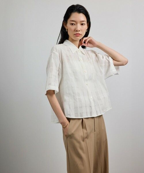 ROPE' / ロペ シャツ・ブラウス | 【洗える】シアーチェッククロップド5分袖シャツ/セットアップ対応 | 詳細21