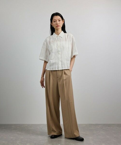 ROPE' / ロペ シャツ・ブラウス | 【洗える】シアーチェッククロップド5分袖シャツ/セットアップ対応 | 詳細3