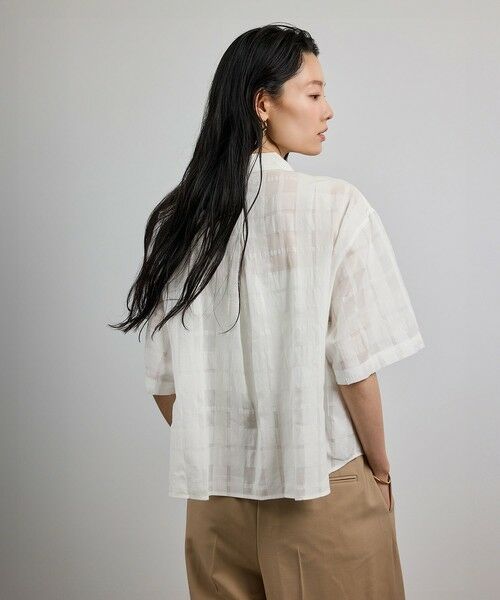 ROPE' / ロペ シャツ・ブラウス | 【洗える】シアーチェッククロップド5分袖シャツ/セットアップ対応 | 詳細5