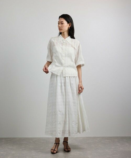 ROPE' / ロペ シャツ・ブラウス | 【洗える】シアーチェッククロップド5分袖シャツ/セットアップ対応 | 詳細6