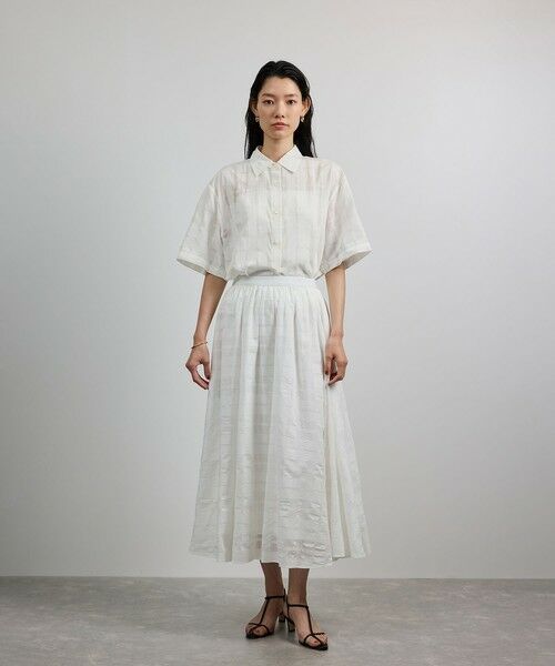 ROPE' / ロペ シャツ・ブラウス | 【洗える】シアーチェッククロップド5分袖シャツ/セットアップ対応 | 詳細7