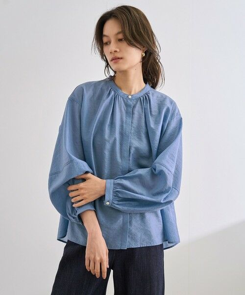 ROPE'/ロペ 【洗える】キュプラシルクボリュームスリーブブラウス ブルー系(45) F ROPE'/ロペ 【洗える】キュプラシルクボリュームスリーブブラウス ブルー系(45) F