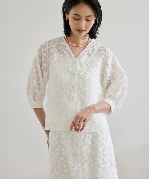 ROPE' / ロペ シャツ・ブラウス | 【WEB・一部店舗限定】フラワージャガードブラウス【セットアップ対応】/洗える | 詳細1