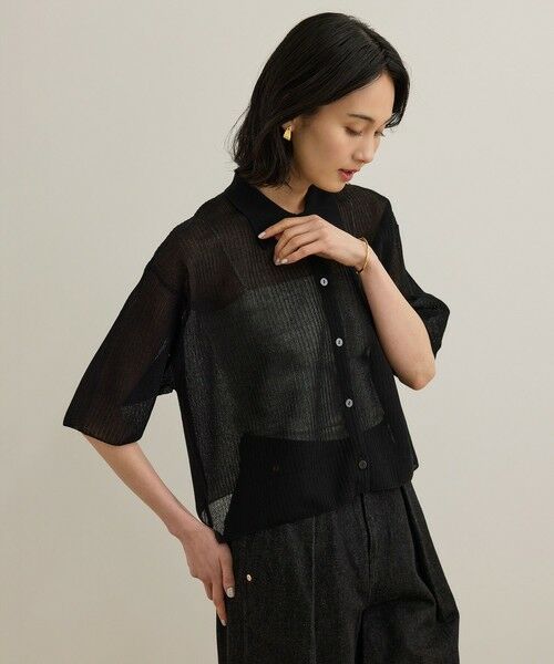 ROPE' / ロペ シャツ・ブラウス | 【洗える】シアークロップドポロニット(ブラック(01))