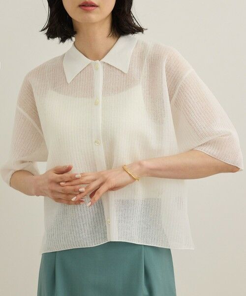 ROPE' / ロペ シャツ・ブラウス | 【洗える】シアークロップドポロニット(ホワイト(10))