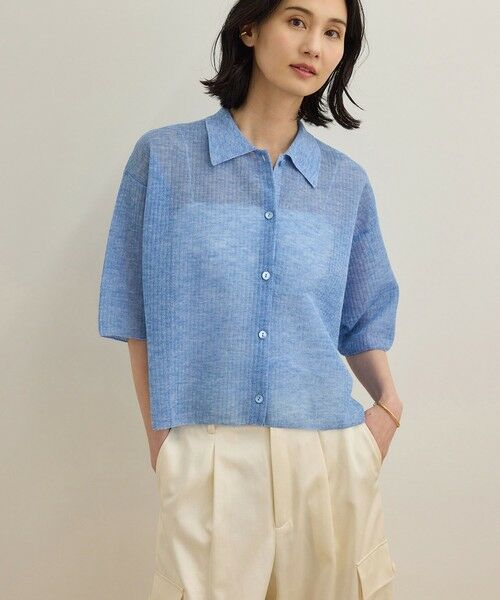 ROPE' / ロペ シャツ・ブラウス | 【洗える】シアークロップドポロニット(ブルー(44))